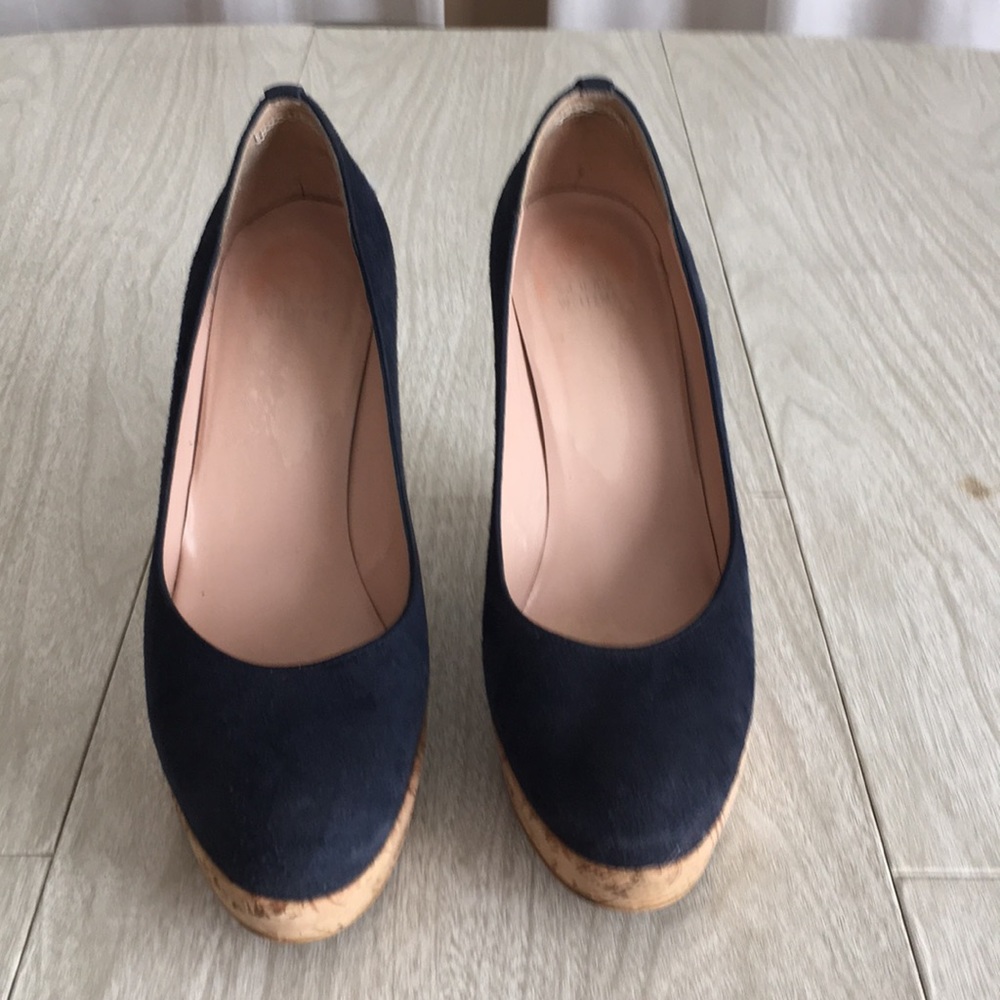 Stuart Weitzman Navy corkswoon wedges sz 9